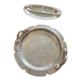 Hand-Hammered Pewter Serving Set, Pair For Sale