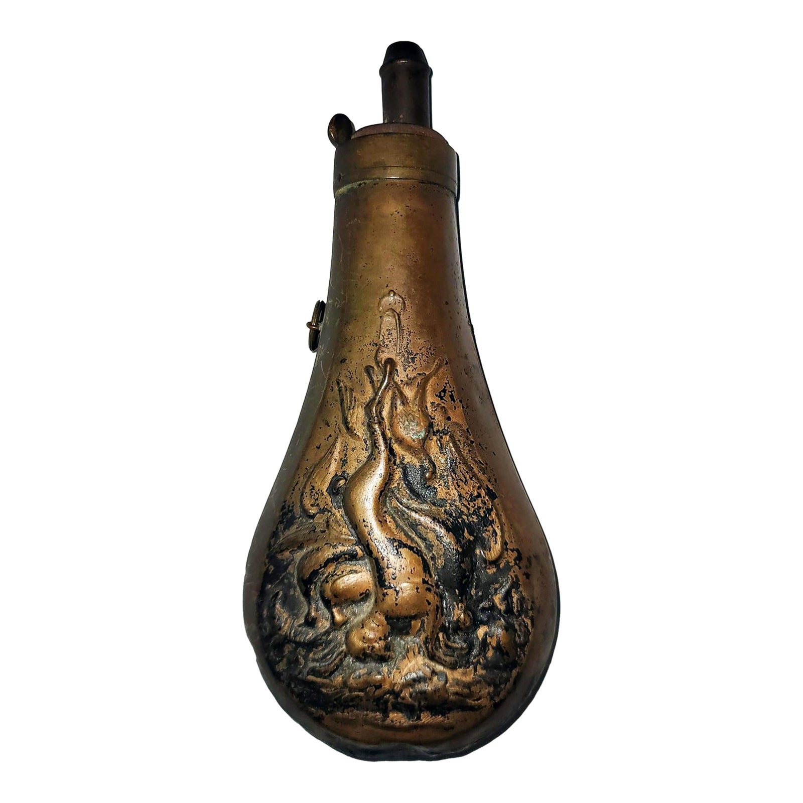 19c Black Powder Flask Original | Chairish