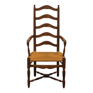 Pennsylvania House Rustic Country Style Ladderback Dining Arm Chair W. Rush Seat For Sale