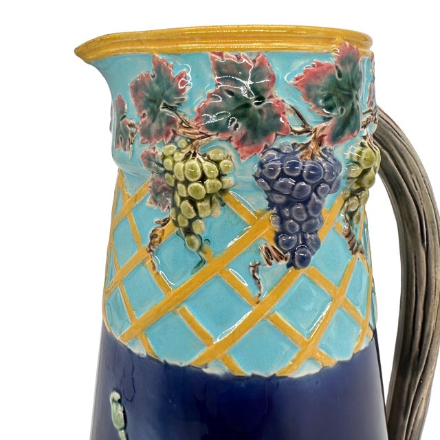 Navy Blue A Bwm Majolica Jug Depicting 'The Fox and the Grapers' Aesop's Fable, Ca. 1876 For Sale - Image 8 of 12