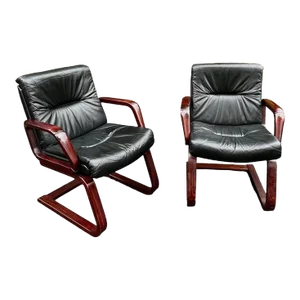 1990s Danish Leather Bentwood Lounge Chairs - a Pair