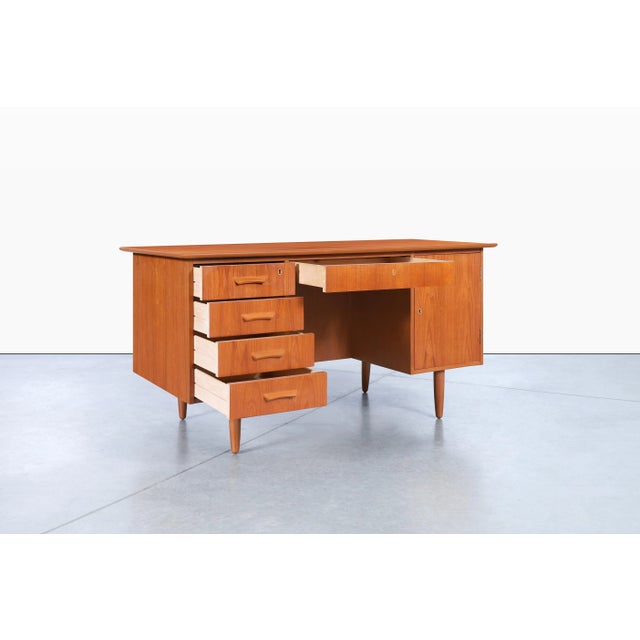 Wood Danish Modern Teak Executive Desk With Bookcase, 1960s For Sale - Image 7 of 12