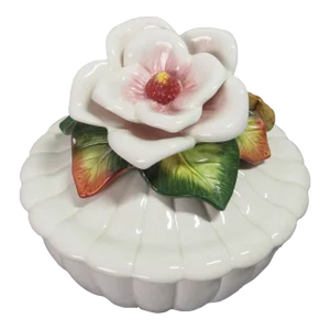1998 Fitz and Floyd Flower Ivory Candy/Trinket Box