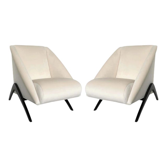 Italian Gio Ponti Style Geometric Club or Lounge Chairs - a Pair For Sale