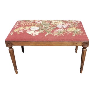 Louis XVI Style Walnut and Needlepoint Upholstered Tabouret Bench For Sale