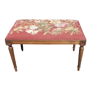 Louis XVI Style Walnut and Needlepoint Upholstered Tabouret Bench