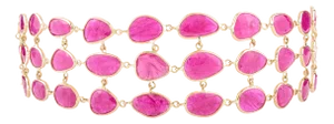 14k Gold 38.6 Carat Uneven Ruby Wide Link Chain Bracelet for Women