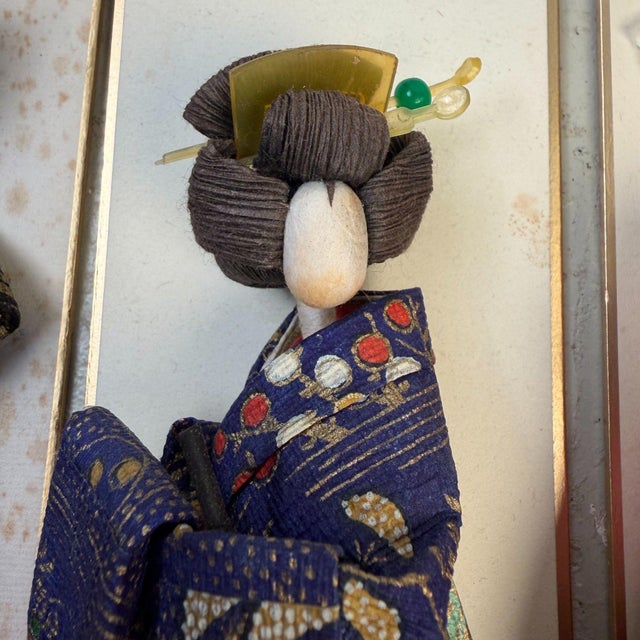 Vintage Japanese Geisha Figures on Shikishi Panels, 1950s, Set of 5 For Sale - Image 9 of 18