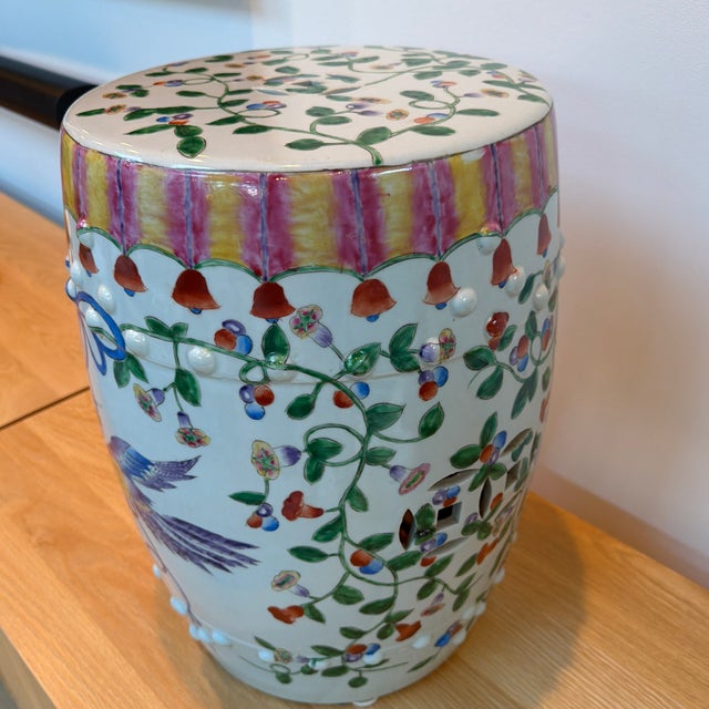 White Altfield Hong Kong Hand-Painted Chinoiserie Ceramic Garden Stool With Birdcage Motif For Sale - Image 8 of 12