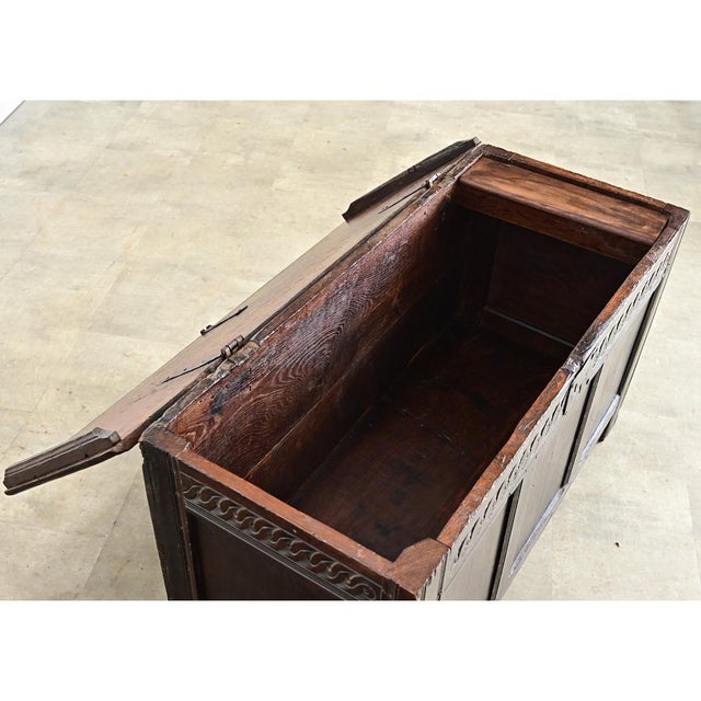 Wood French 19th Century or Earlier Carved Oak Coffer For Sale - Image 7 of 11