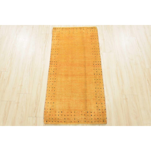 Contemporary Gabbeh Rug 2’3” X 4’8” Gold Wool Contemporary Hand-Knotted Carpet For Sale - Image 3 of 13