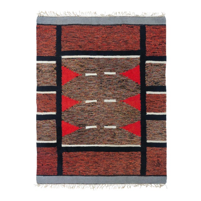 Doris Leslie Blau Mid-20th Century Vintage Swedish Red Rag Rug For Sale