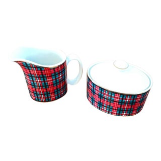 Vintage Tartan Plaid Creamer & Covered Sugar Bowl Set- 2 Pieces For Sale