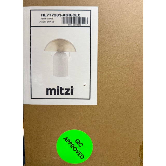 Modernist Mushroom “Gaia” Brass and Ceramic 2-Light Table Lamp by Mitzi/Hudson Valley Lighting For Sale - Image 9 of 10