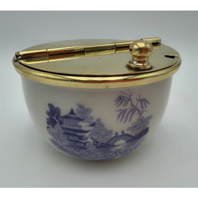Vintage Chinoiserie Porcelain & Brass Covered Sugar Bowl For Sale - Image 9 of 11