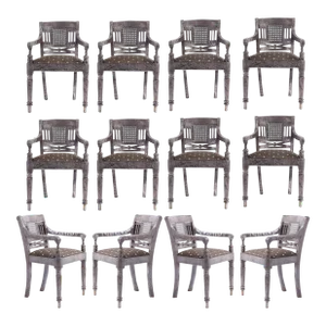 Set of Twelve Vintage Anglo Indian Metal Clad Neoclassical Armchairs