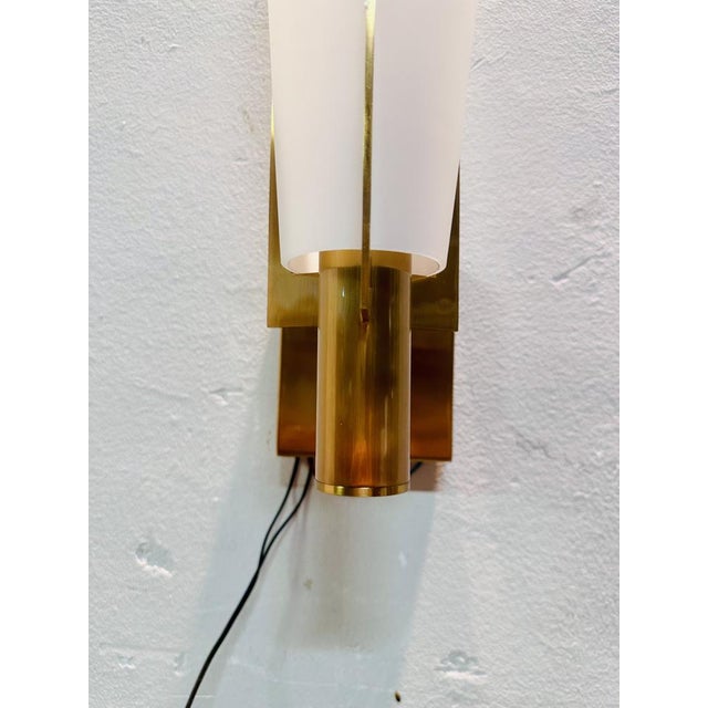 Metal Wall Light in Brass and Opaline, 1950s For Sale - Image 7 of 8