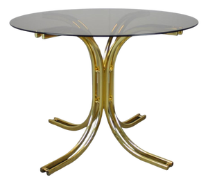 Round Dining Table in Brass and Glass, 1980s