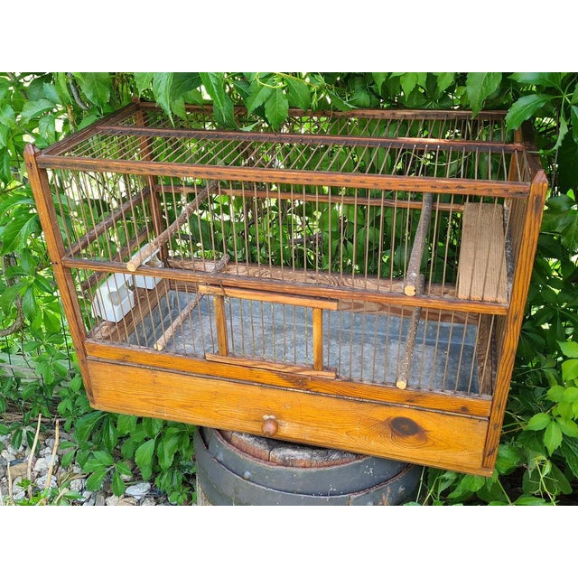 Large Antique Wooden Birdcage with Porcelain Feeders, 1920s-1950s For Sale - Image 9 of 12