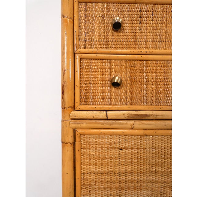 Large Wall Unit in Wood Bamboo and Rattan by Unknown for Unknown, 1970s For Sale - Image 13 of 18