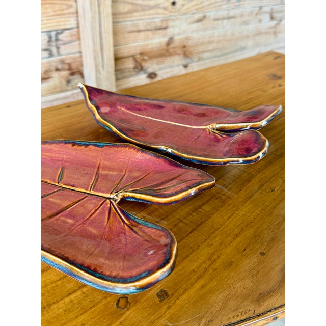 2010s Pair of Contemporary Studio Pottery Leaf Form Trays Signed 2017 For Sale - Image 5 of 12