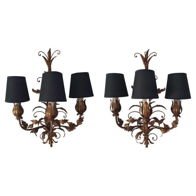 Mid-Century Venetian Tole Wall Sconces with Gilded Leaves, 1950s, Set of 2 For Sale - Image 11 of 11