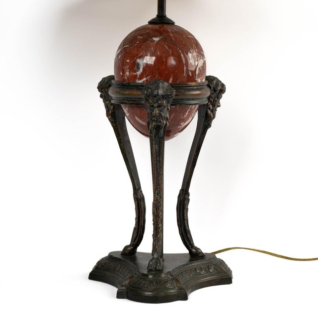 Red Vintage Neoclassical Athénienne Table Lamp With Red Marble Orb & Pleated Shade For Sale - Image 8 of 17