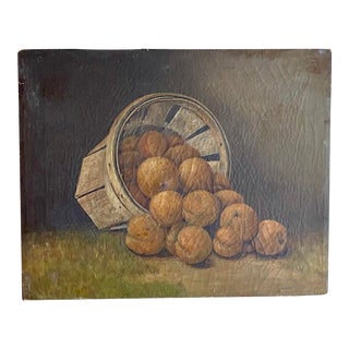 Antique Original Still Life Oil Painting on Canvas of Peaches For Sale
