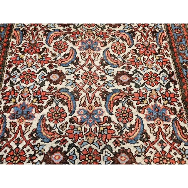 Vintage Malayer Runner Rug, Hand-Knotted Wool, Geometric Pattern, 3x9, Ivory & Blue For Sale - Image 10 of 13