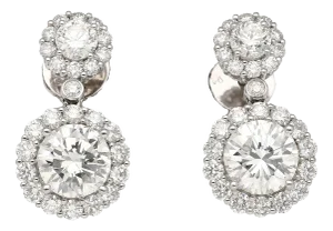 Gia Certified 3 Carat Round Cut 2-Stone Diamond Drop Earrings