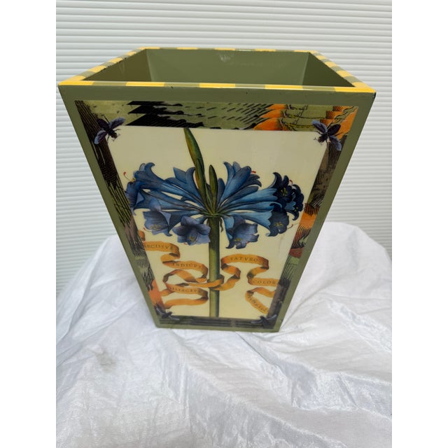 Blue Annie Modica Floral Bathroom Bin, Signed For Sale - Image 8 of 12
