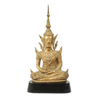 Gilded Bronze Buddha on Wooden Base, Thailand For Sale