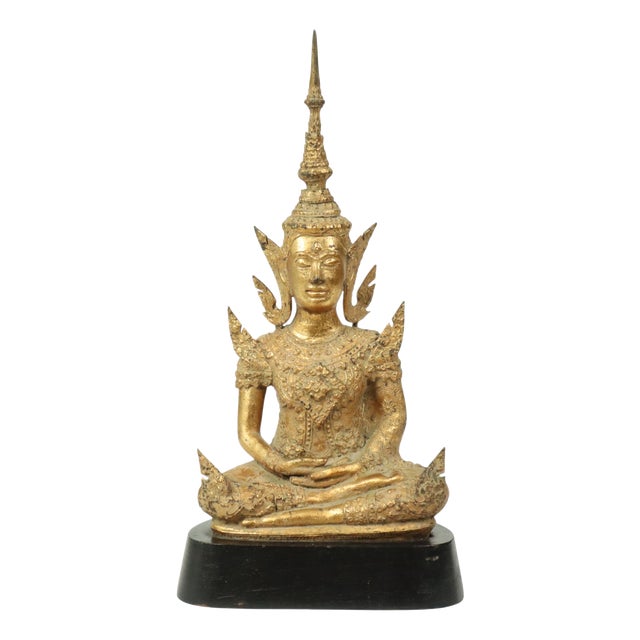 Gilded Bronze Buddha on Wooden Base, Thailand For Sale