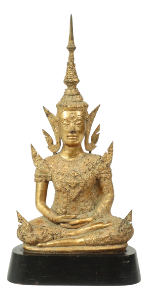 Gilded Bronze Buddha on Wooden Base, Thailand