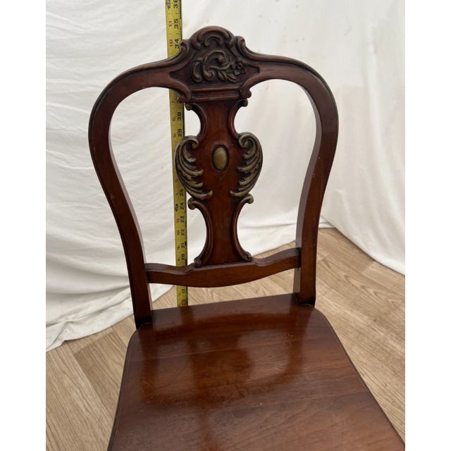 Wood Antique French Accent Chair Hand Carved Back and Legs Solid Mahogany Petite Size For Sale - Image 7 of 9