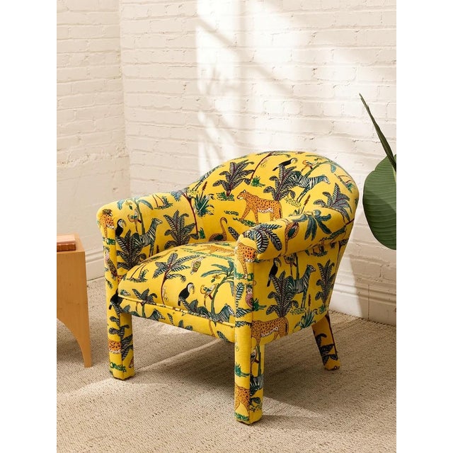 Vintage Postmodern Yellow Jungle Print Barrel Lounge Chair For Sale - Image 4 of 12