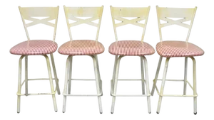 Vintage Modern Metal White Painted Swivel Amisco Counter Bar Stool - Set of 4