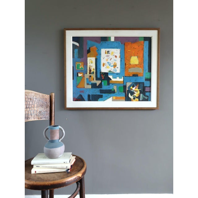 Mid-Century Modern Mid-Century Modern 'The Collector's Room' Vintage Swedish Abstract Interior Oil Painting, Framed For Sale - Image 3 of 12