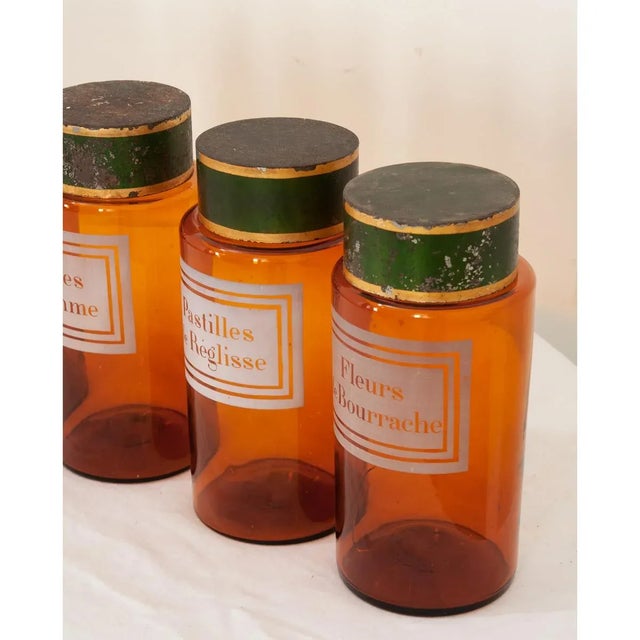 French Amber Glass Storage Containers - Set of 6 For Sale - Image 10 of 13