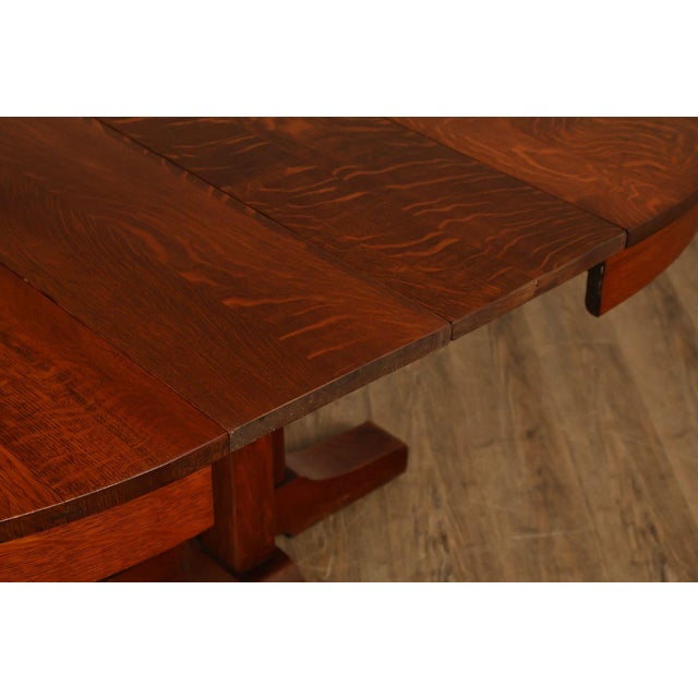 Early 20th Century Antique L. & J.G. Stickley No. 716 Mission Oak Shoe Foot Round Dining Table For Sale - Image 5 of 18
