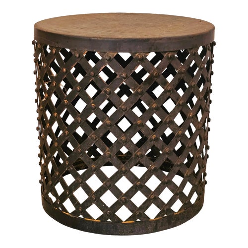 Sarreid British Colonial Handmade Brass Drum Table, Stool Mid