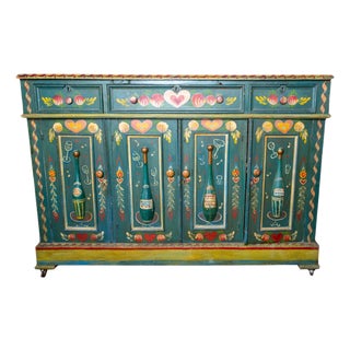 1940s Hand-Painted Folk Art Bar Cabinet by Peter Hunt in Green For Sale