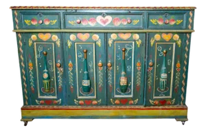 1940s Hand-Painted Folk Art Bar Cabinet by Peter Hunt in Green