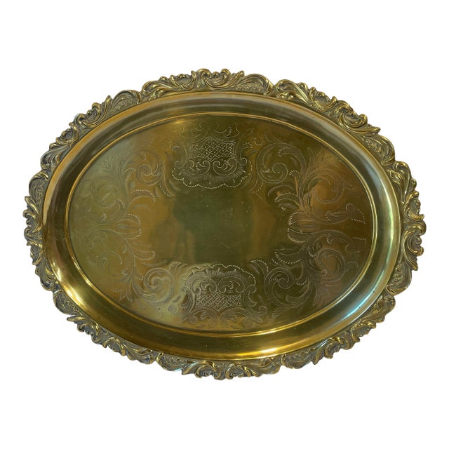 Vintage Brass Serving Tray For Sale