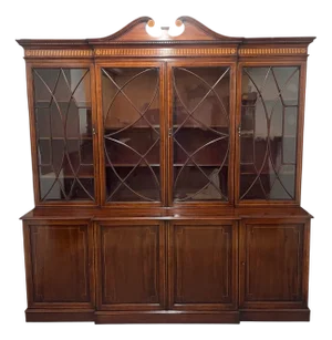 19th Century Inlaid Mahogany Breakfront Bookcase, 1880s