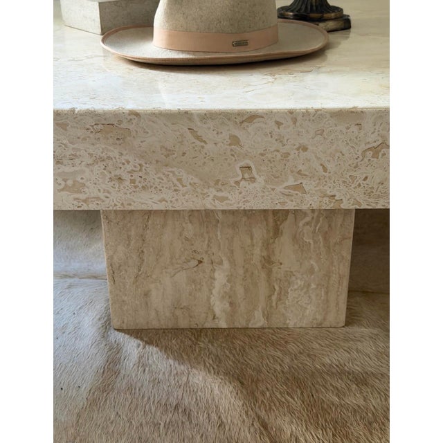 Late 20th Century Late 20th Century Italian Reverse Beveled Square Travertine Coffee Table For Sale - Image 5 of 7