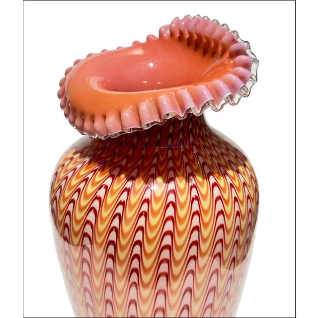 English 19thC Stevens & Williams Rare Osiris Pattern Antique Art Glass Vase For Sale - Image 3 of 7