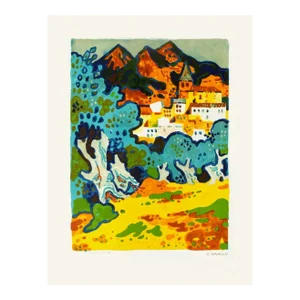 1967 Guy Charon Olive Tree Village Lithograph