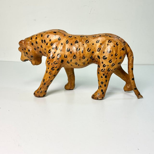Animal Skin 1970s Vintage Safari Boho Chic Italian Leather Wrapped Giraffe and Leopard Figurals - A Pair For Sale - Image 7 of 18