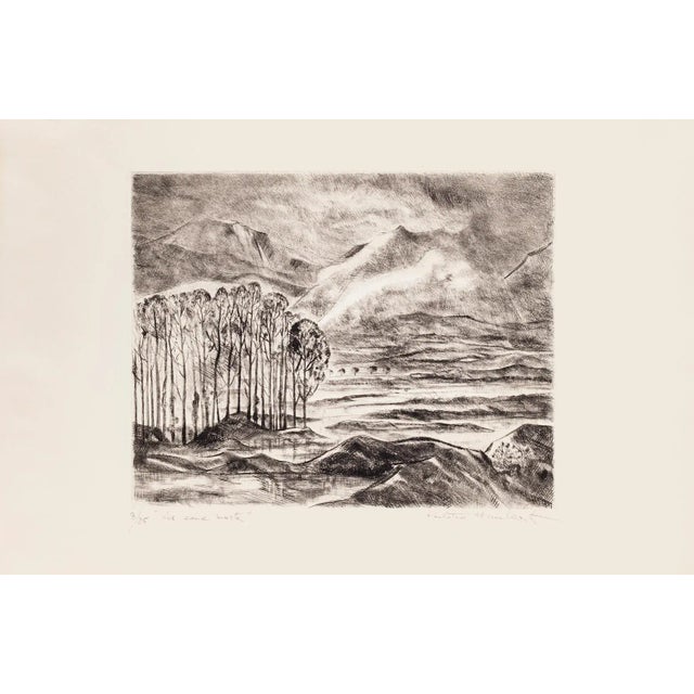 Landscape is an original etching on paper realized by Paulette Humbert. Hand-signed on the lower right in pencil....